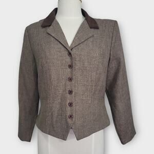 Vintage Cropped Blazer Womens 12 Petite Dorby Brown 80s 90s Preppy Acade…